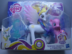 Size: 800x600 | Tagged: safe, pinkie pie, princess cadance, princess celestia, spoiler:s03, brushable, crystal empire, hasbro, hub logo, hubble, irl, photo, toy