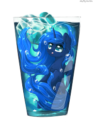 Size: 1000x1300 | Tagged: safe, artist:mitralexa, princess luna, alicorn, pony, cup, cup of pony, cute, female, glass, ice, lunabetes, mare, micro, missing accessory, simple background, solo, transparent background, underwater, water