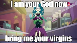 Size: 1366x764 | Tagged: safe, edit, edited screencap, screencap, juniper montage, equestria girls, mirror magic, spoiler:eqg specials, evil, female, final form, giantess, i am your god now bring me your virgins, image macro, juniper monstar, macro, magic, meme, mirror, power-up, solo, teletoon