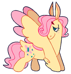 Size: 500x518 | Tagged: dead source, safe, artist:goatpaste, fluttershy, pegasus, pony, blushing, chubby, colored wings, colored wingtips, cutie mark, female, fluffy, hair over one eye, large wings, mare, short, short mane, simple background, solo, white background, wings