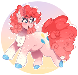 Size: 956x926 | Tagged: safe, artist:wanderingpegasus, pinkie pie, earth pony, pony, cheek fluff, chest fluff, chubbie pie, chubby, colored hooves, cute, dappled, diapinkes, ear fluff, female, fluffy, heart, heart eyes, mare, pale belly, socks (coat marking), solo, unshorn fetlocks, wingding eyes