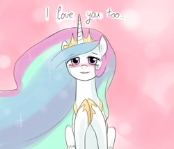 Size: 700x600 | Tagged: safe, princess celestia, alicorn, pony, blushing, bronybait, crying, looking at you, solo, tears of joy