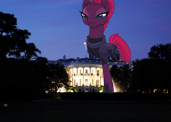 Size: 1500x1071 | Tagged: safe, artist:cheezedoodle96, artist:cmwaters, tempest shadow, pony, my little pony: the movie, armor, broken horn, female, giant pony, macro, mare, solo, white house