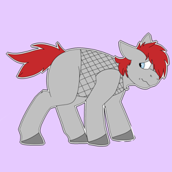 Size: 1500x1500 | Tagged: safe, artist:cirqueduvale, oc, oc only, oc:bolt, earth pony, pony, anxious, chubby, fishnet stockings, hair over one eye, scared, unshorn fetlocks