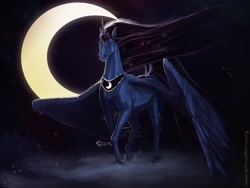 Size: 1200x900 | Tagged: safe, artist:c-t-elder, princess luna, alicorn, pony, cloud, moon, night, realistic, solo