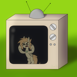 Size: 2000x2000 | Tagged: safe, artist:b-cacto, oc, oc only, oc:shoushi star, pony, micro, prison, solo, television, trapped