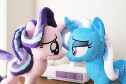 Size: 1024x683 | Tagged: safe, artist:kazzysart, derpibooru import, starlight glimmer, trixie, pony, unicorn, female, horns are touching, irl, lesbian, lidded eyes, looking at each other, photo, plushie, shipping, startrix