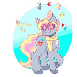 Size: 1200x1200 | Tagged: safe, artist:uwus, oc, oc:meringue pie, earth pony, pony, chest fluff, chubby, clothes, freckles, full body, glasses, next generation, parents:derpypie, reference, scarf, smiling, solo, unshorn fetlocks