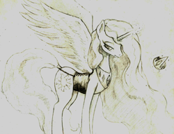 Size: 1138x880 | Tagged: safe, artist:justpony, princess celestia, alicorn, pony, female, horn, mare, sketch, solo