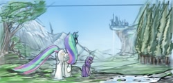 Size: 1122x543 | Tagged: safe, artist:saurabhinator, princess celestia, twilight sparkle, alicorn, pony, canterlot, scenery, sketch