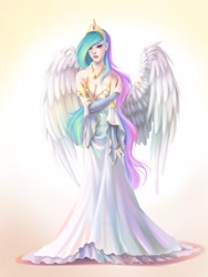 Size: 1682x2237 | Tagged: safe, artist:fantazyme, princess celestia, beautiful, clothes, dress, humanized, solo, winged humanization