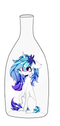 Size: 1867x3880 | Tagged: safe, artist:hyshyy, oc, oc only, oc:lucky lore, pony, unicorn, bottle, female, mare, micro, pony in a bottle, simple background, sitting, solo, transparent background