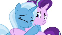 Size: 6000x3407 | Tagged: safe, artist:matthewboyz, derpibooru import, starlight glimmer, trixie, pony, unicorn, absurd resolution, cute, female, lesbian, mare, shipping, simple background, smiling, startrix, transparent background, vector