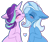 Size: 1081x918 | Tagged: safe, artist:esmeia, derpibooru import, starlight glimmer, trixie, pony, unicorn, blushing, boop, ear fluff, eyes closed, female, floppy ears, heart, lesbian, mare, noseboop, nuzzling, shipping, signature, simple background, smiling, startrix, transparent background