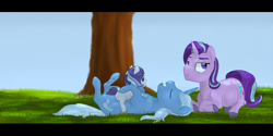 Size: 8000x4000 | Tagged: safe, artist:kaleysia, derpibooru import, starlight glimmer, trixie, oc, oc:dove, pony, unicorn, absurd resolution, female, lesbian, magical lesbian spawn, mare, offspring, parent:starlight glimmer, parent:trixie, parents:startrix, shipping, startrix