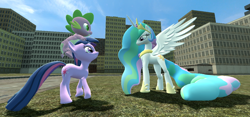 Size: 900x422 | Tagged: safe, artist:cat-adoption-center, princess celestia, spike, twilight sparkle, alicorn, dragon, pony, gmod