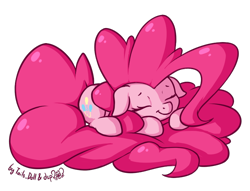 Size: 750x572 | Tagged: safe, artist:dsp2003, artist:lalieri, pinkie pie, earth pony, pony, collaboration, 2017, cute, diapinkes, eyes closed, female, floppy ears, fluffy mane, huge mane, simple background, sleeping, smiling, solo, transparent background