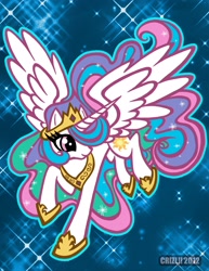 Size: 2550x3300 | Tagged: safe, artist:crizltron, princess celestia, alicorn, pony, female, high res, horn, mare, multicolored mane, solo, white coat