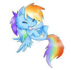 Size: 1773x1743 | Tagged: safe, artist:teranen, rainbow dash, pegasus, pony, cheek fluff, cute, dashabetes, ear fluff, eyes closed, silly, silly pony, solo, tongue out