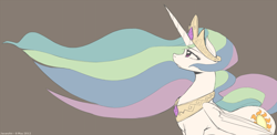 Size: 1100x535 | Tagged: safe, artist:javanshir, princess celestia, alicorn, pony, crown, female, jewelry, mare, necklace, regalia, simple background, solo