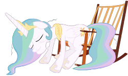 Size: 6706x4000 | Tagged: safe, artist:bednarowski, princess celestia, alicorn, pony, chair, elderly, eyes closed, female, floppy ears, mare, old, rocking chair, simple background, solo, transparent background