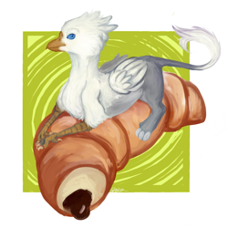 Size: 1200x1200 | Tagged: safe, artist:catglash, oc, oc only, oc:der, griffon, bread, croissant, food, micro