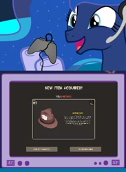 Size: 366x500 | Tagged: safe, princess celestia, princess luna, alicorn, pony, exploitable meme, gamer luna, gamer meme, hat, meme, obligatory pony, team fortress 2, television, tv meme