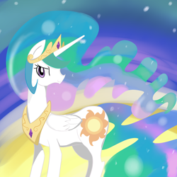 Size: 5000x5000 | Tagged: safe, artist:plastic-o, princess celestia, alicorn, pony, absurd resolution, female, horn, mare, multicolored mane, solo, white coat