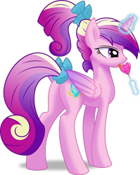 Size: 6400x8029 | Tagged: safe, artist:kp-shadowsquirrel, artist:parclytaxel, princess cadance, alicorn, pony, .svg available, absurd resolution, female, filly, foal, inkscape, levitation, licking, lollipop, lovebutt, magic, mare, open mouth, plot, ponytail, shading, simple background, solo, standing, tail bow, teen princess cadance, teenager, telekinesis, tongue out, transparent background, vector, younger