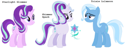 Size: 1024x403 | Tagged: safe, artist:rafle-mlp-mc-yt-45, derpibooru import, starlight glimmer, trixie, oc, pony, family, female, lesbian, magical lesbian spawn, offspring, parent:starlight glimmer, parent:trixie, parents:startrix, shipping, startrix