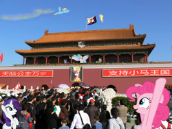 Size: 2048x1536 | Tagged: safe, applejack, fluttershy, pinkie pie, princess celestia, rainbow dash, rarity, twilight sparkle, oc, oc:fausticorn, human, pony, china, forbidden city, irl, lauren faust, photo, ponies in real life