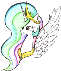 Size: 1130x1323 | Tagged: safe, artist:lovecelestia, princess celestia, alicorn, pony, bust, profile, solo, traditional art