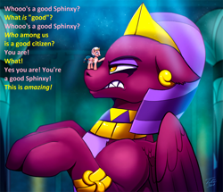 Size: 2000x1719 | Tagged: safe, artist:tsitra360, edit, somnambula, sphinx (character), sphinx, daring done?, angry, cute, kitty sphinx, macro, madorable, meme, parody, sphinxdorable, text, three panel soul, upset, who's a good pony