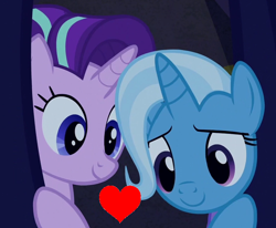 Size: 778x640 | Tagged: safe, derpibooru import, edit, edited screencap, screencap, starlight glimmer, trixie, pony, no second prances, female, heart, lesbian, shipping, startrix