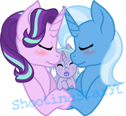 Size: 800x740 | Tagged: safe, artist:otakuchicky1, artist:shootingstaryt, derpibooru import, starlight glimmer, trixie, oc, pony, unicorn, base used, cute, diatrixes, eyes closed, female, glimmerbetes, lesbian, magical lesbian spawn, mare, offspring, parent:starlight glimmer, parent:trixie, parents:startrix, shipping, startrix, watermark