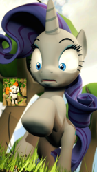 Size: 1080x1920 | Tagged: safe, artist:powdan, rarity, oc, oc:vanilla beam, pony, unicorn, 3d, commission, female, gmod, grass, male, mare, micro, size difference, stallion, tree, updated