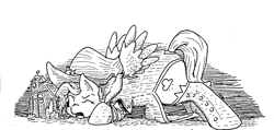 Size: 2999x1433 | Tagged: safe, artist:chibibiscuit, oc, oc only, oc:cumulonimbus, pony, inktober, macro, monochrome