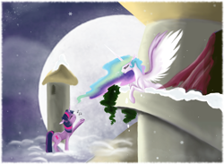 Size: 1280x938 | Tagged: safe, artist:bri-sta, princess celestia, twilight sparkle, alicorn, pony, female, lesbian, shipping, singing, twilestia