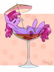 Size: 1200x1600 | Tagged: safe, artist:thexenagaia, berry punch, berryshine, pony, alcohol, cocktail glass, cocktail umbrella, cup, cup of pony, drunk, martini, micro, solo