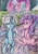 Size: 942x1328 | Tagged: safe, artist:steadypaw, derpibooru import, starlight glimmer, trixie, pony, unicorn, belly button, clothes, dream, duo, female, hat, lesbian, shipping, sleeping, smiling, startrix, traditional art, trixie's hat