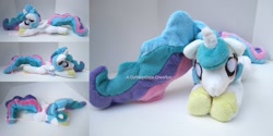 Size: 1826x912 | Tagged: safe, artist:catnapcaps, princess celestia, beanie (plushie), irl, photo, plushie, solo, squeaky