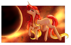Size: 3221x2041 | Tagged: safe, artist:ohhoneybee, oc, oc only, oc:pretty shine, pony, unicorn, female, high res, macro, mare, moon, pony bigger than a planet, solo, space