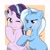 Size: 2000x2000 | Tagged: safe, artist:kouno bird, derpibooru import, starlight glimmer, trixie, pony, unicorn, blushing, female, lesbian, mare, one eye closed, raised hoof, shipping, smiling, startrix, wink