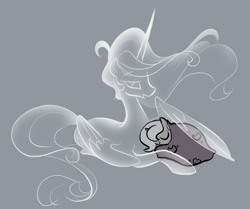 Size: 817x684 | Tagged: safe, artist:egophiliac, princess celestia, princess luna, ghost, pony, blanket, grayscale, monochrome, moonstuck, see-through, sleeping, spirit, spiritlestia, wing blanket, woona