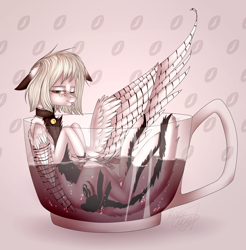 Size: 4000x4071 | Tagged: safe, artist:midnightdream123, oc, oc only, pegasus, pony, absurd resolution, choker, coffee, cup, cup of pony, female, mare, micro, multicolored hair, solo, tongue out