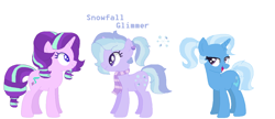 Size: 1214x526 | Tagged: safe, artist:1313jaysong1313, derpibooru import, starlight glimmer, trixie, oc, oc:snowfall glimmer, pony, unicorn, family, female, lesbian, magical lesbian spawn, offspring, parent:starlight glimmer, parent:trixie, parents:startrix, shipping, startrix