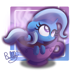 Size: 2096x2066 | Tagged: safe, artist:bubbly-storm, trixie, pony, unicorn, chibi, cup, cup of pony, cute, diatrixes, female, mare, micro, smiling, solo, teacup, that pony sure does love teacups