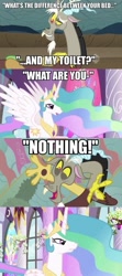 Size: 427x960 | Tagged: safe, discord, princess celestia, alicorn, pony, comic, discord being discord, doopeydooscood, joke