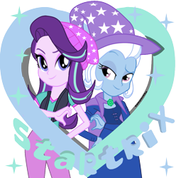 Size: 891x897 | Tagged: safe, artist:famymotta, derpibooru import, starlight glimmer, trixie, equestria girls, female, lesbian, shipping, simple background, startrix, transparent background