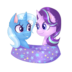 Size: 2000x2000 | Tagged: safe, artist:solareflares, derpibooru import, starlight glimmer, trixie, pony, unicorn, female, lesbian, shipping, simple background, startrix, transparent background